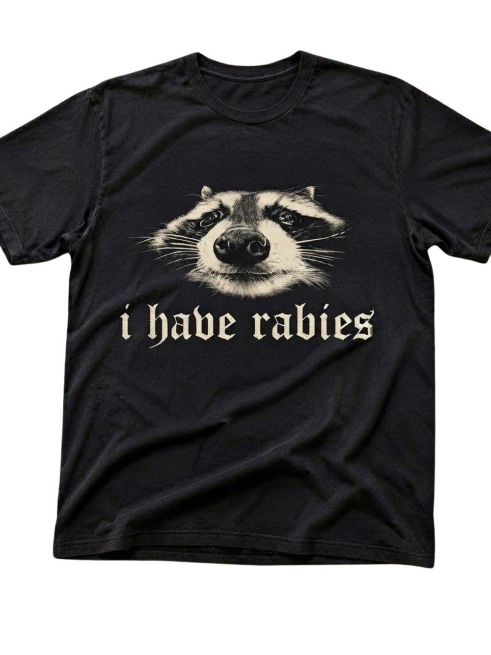 Gildan Black Raccoon Graphic Tee with Cream Print